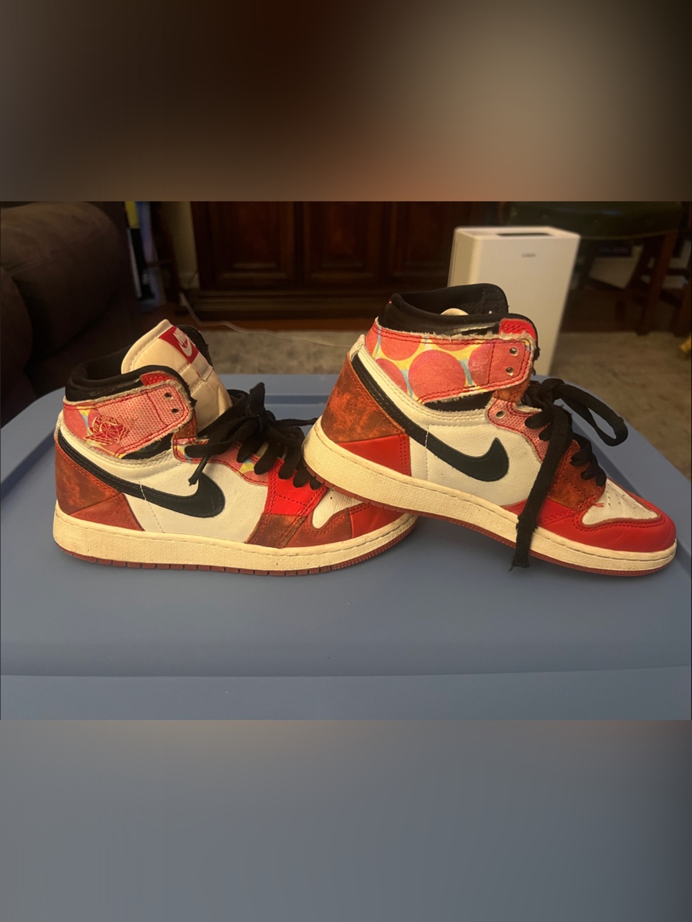 Jordan 1 Spiderman Kids Red, White & Black High-Top Sneakers